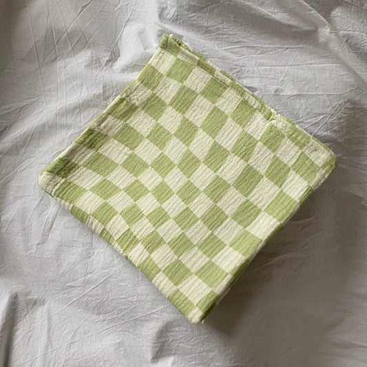 Checked Organic Cotton Baby Swaddle - Lime