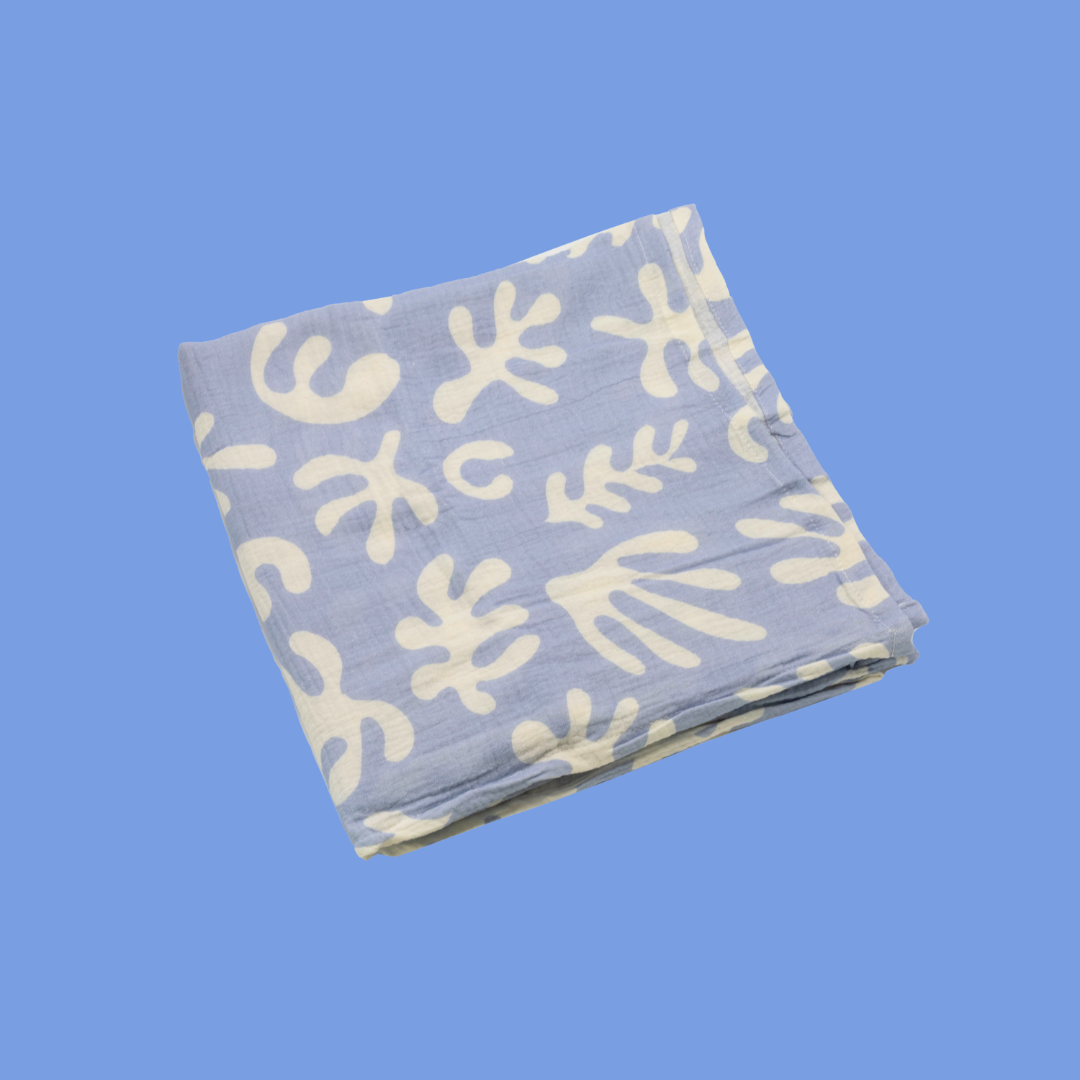 Marine Dream Organic Cotton Baby Swaddle - Azure