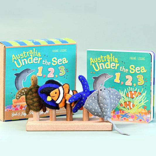 Australia Under the Sea 1,2,3 by Frane Lessac - Book and Finger Puppet Set
