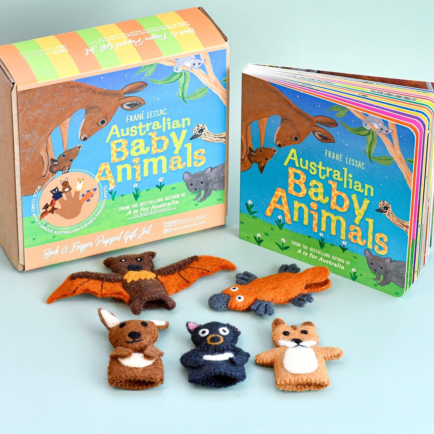 Australian Baby Animals by Frane Lessac - Book and Finger Puppet Set