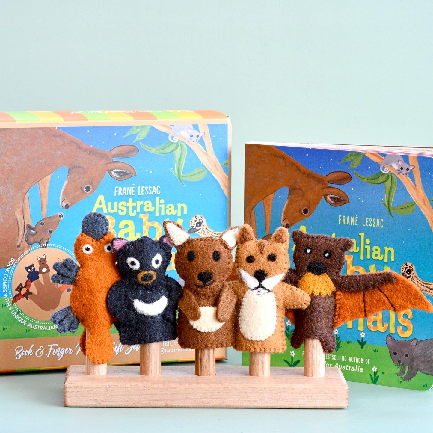 Australian Baby Animals by Frane Lessac - Book and Finger Puppet Set