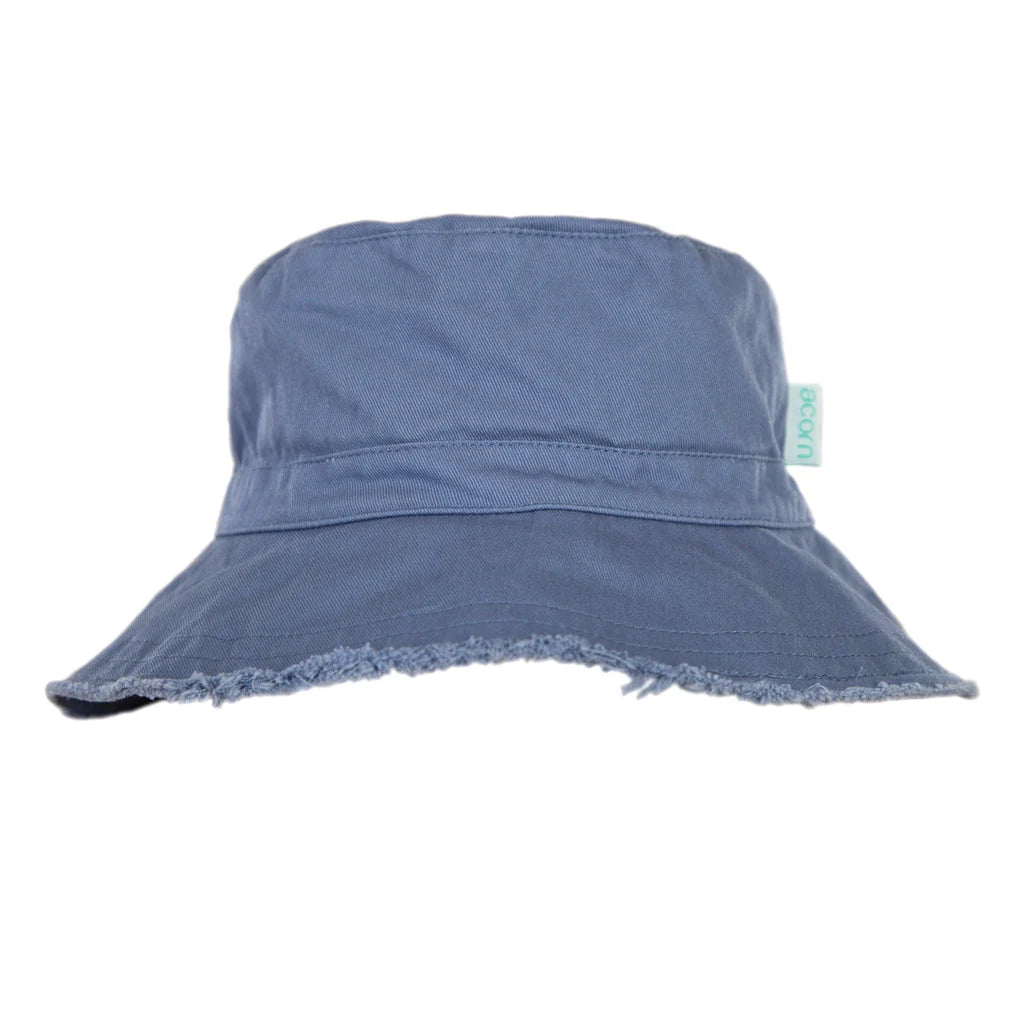 Blue Frayed Bucket Hat - Sky Blue