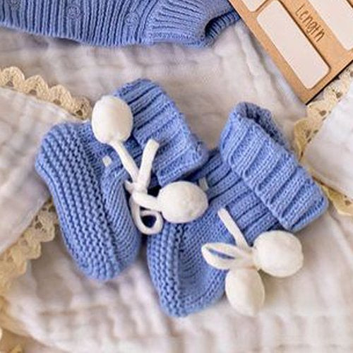 Baby Knit Booties - Pom Pom Sky