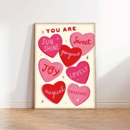 Sweet Hearts Print - Love Positive Kids Art Print Gift : A4