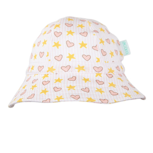 Love & Stars Stretch Cotton Wide Brim Sun Hat - Pink & Yellow