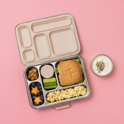 Nudie Rudie Five Compartment Leakproof Stainless Steel Lunch Box (Oatmeal seal and lids)