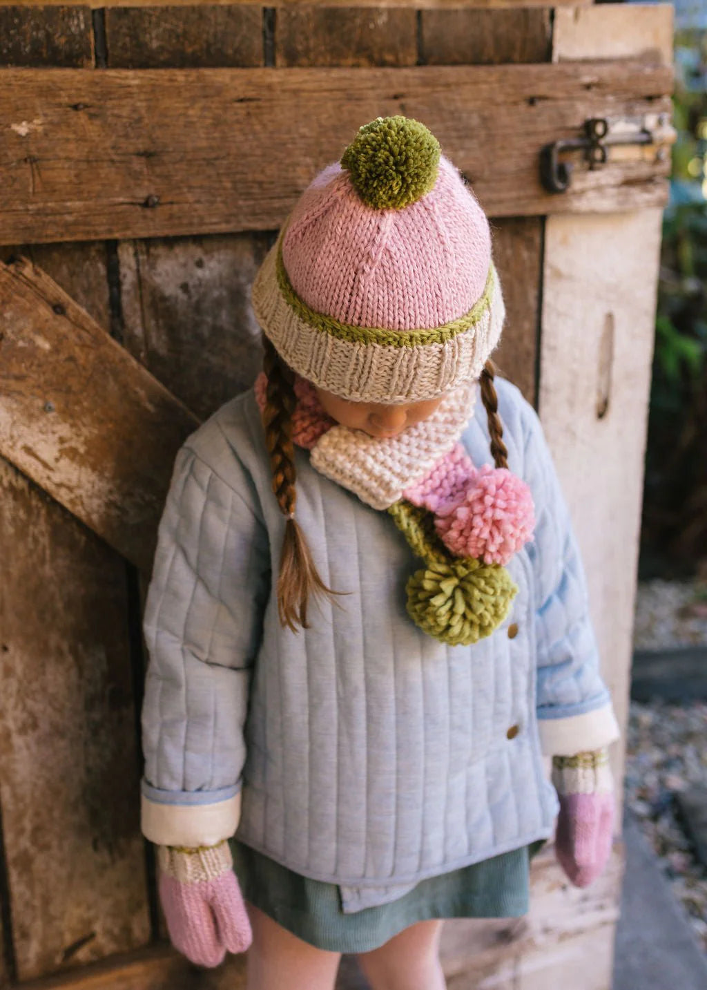 Teddy Beanie - Pink and Green